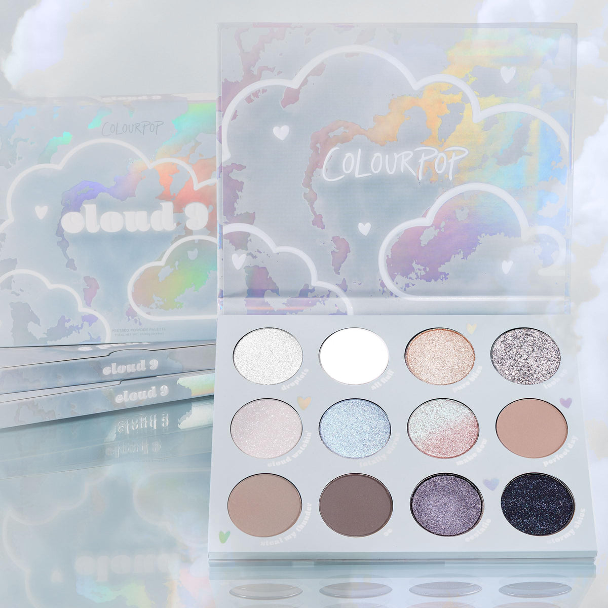 ColourPop Cloud 9 arm swatches illustrating true-to-pan pigmentation and shade layering ease