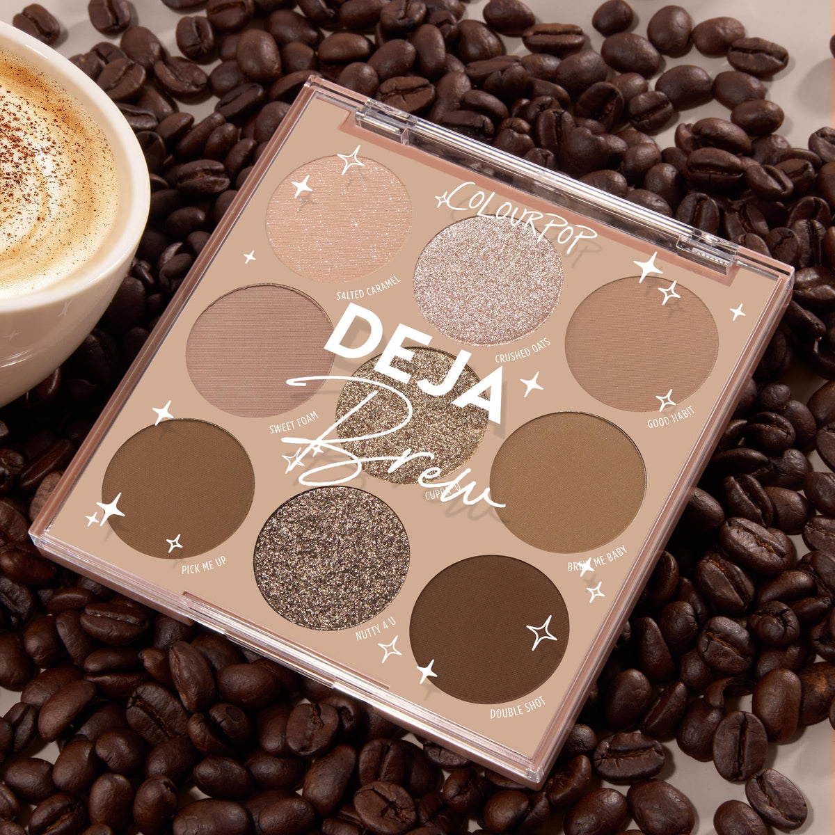 ColourPop Deja Brew label and ingredients panel showing brand information and cruelty-free note