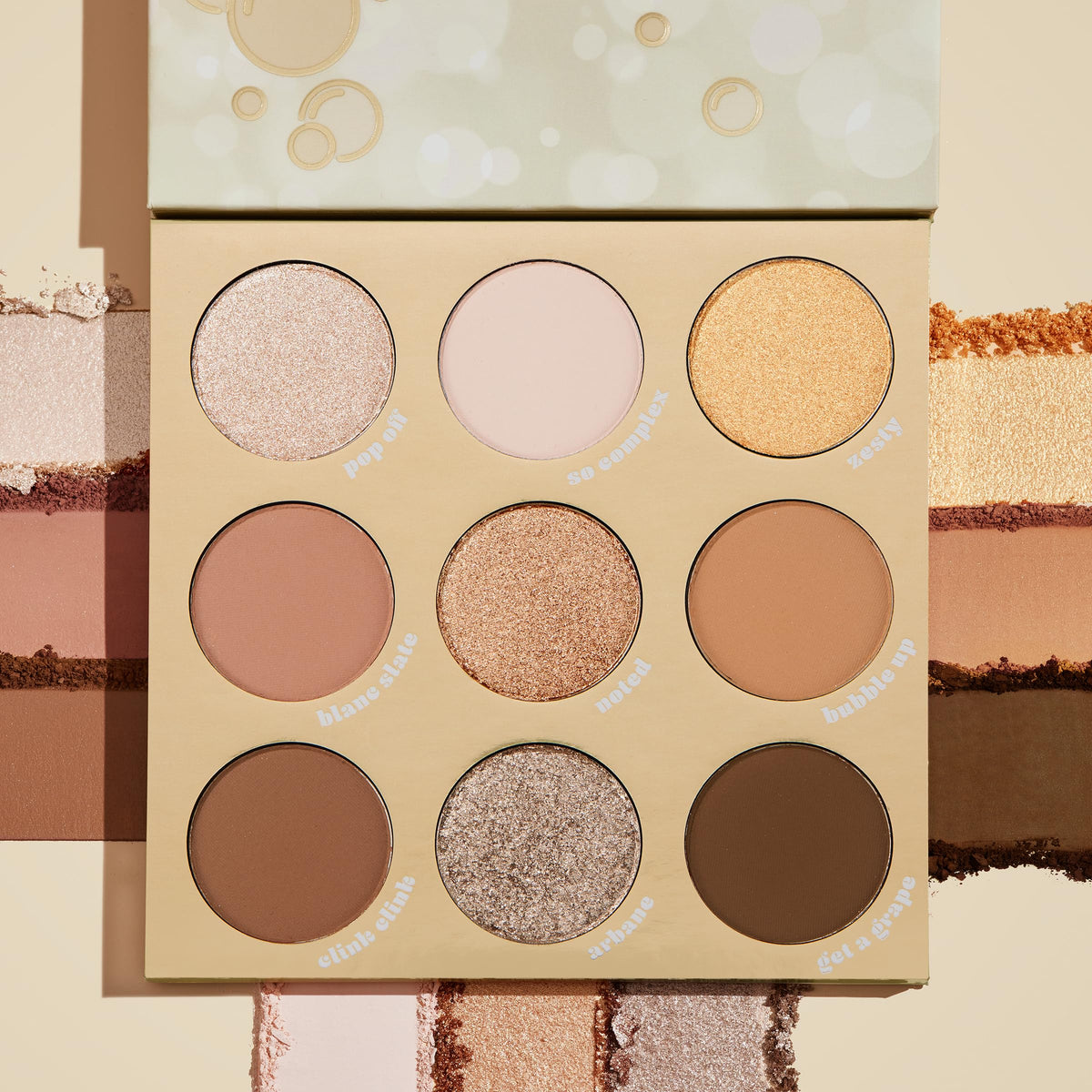 ColourPop close-up of pans showing creamy matte and metallic textures and payoff
