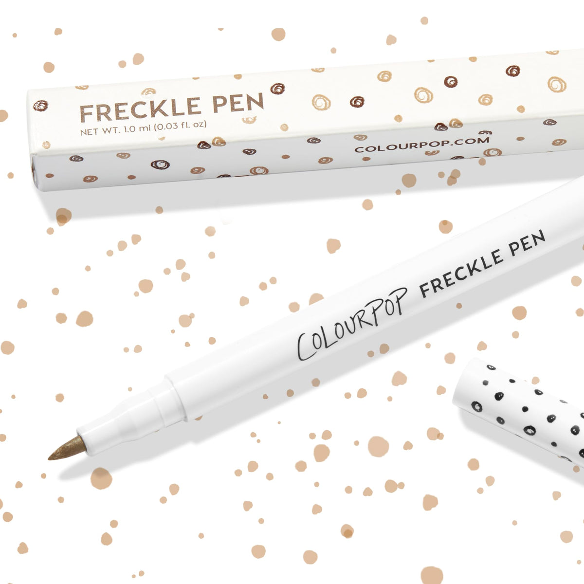 ColourPop freckle pen in use applied on nose and cheeks for natural sun‑kissed look