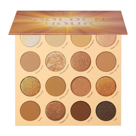 ColourPop Golden Hour front-open palette showing 16 warm shades and compact layout