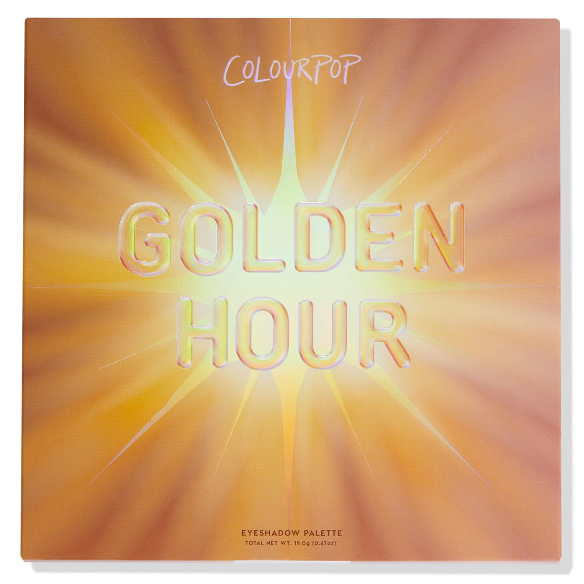ColourPop Golden Hour overhead of shades labeled to show color selection and finishes