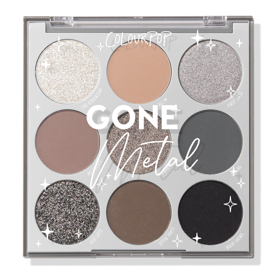 ColourPop Gone Metal front packaging showing palette open and shades, versatile look options