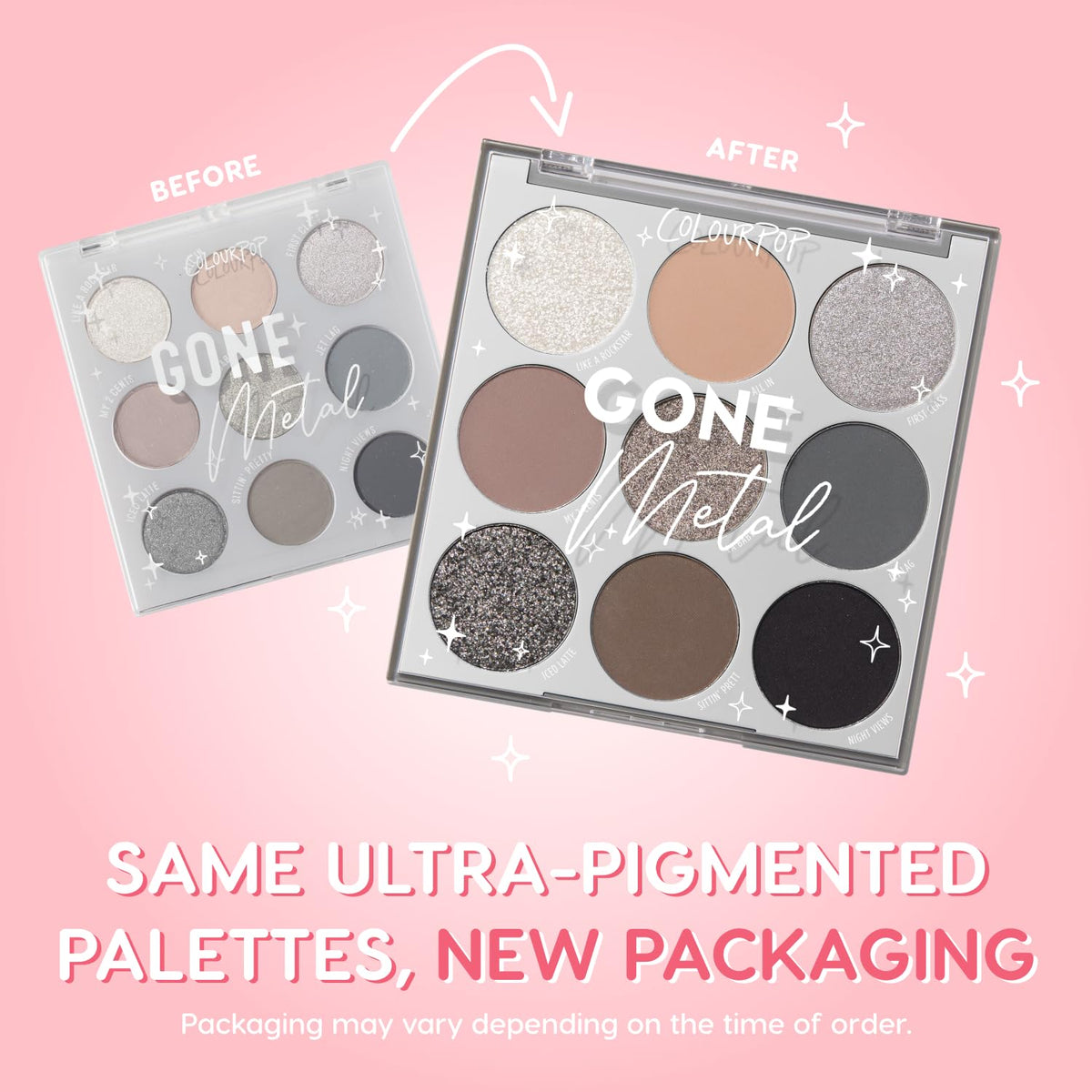 ColourPop Gone Metal pan close-up showing matte and metallic texture for easy blending