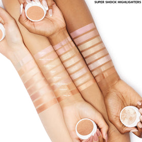ColourPop highlighter swatches on arm showing buildable color payoff and customizable intensity