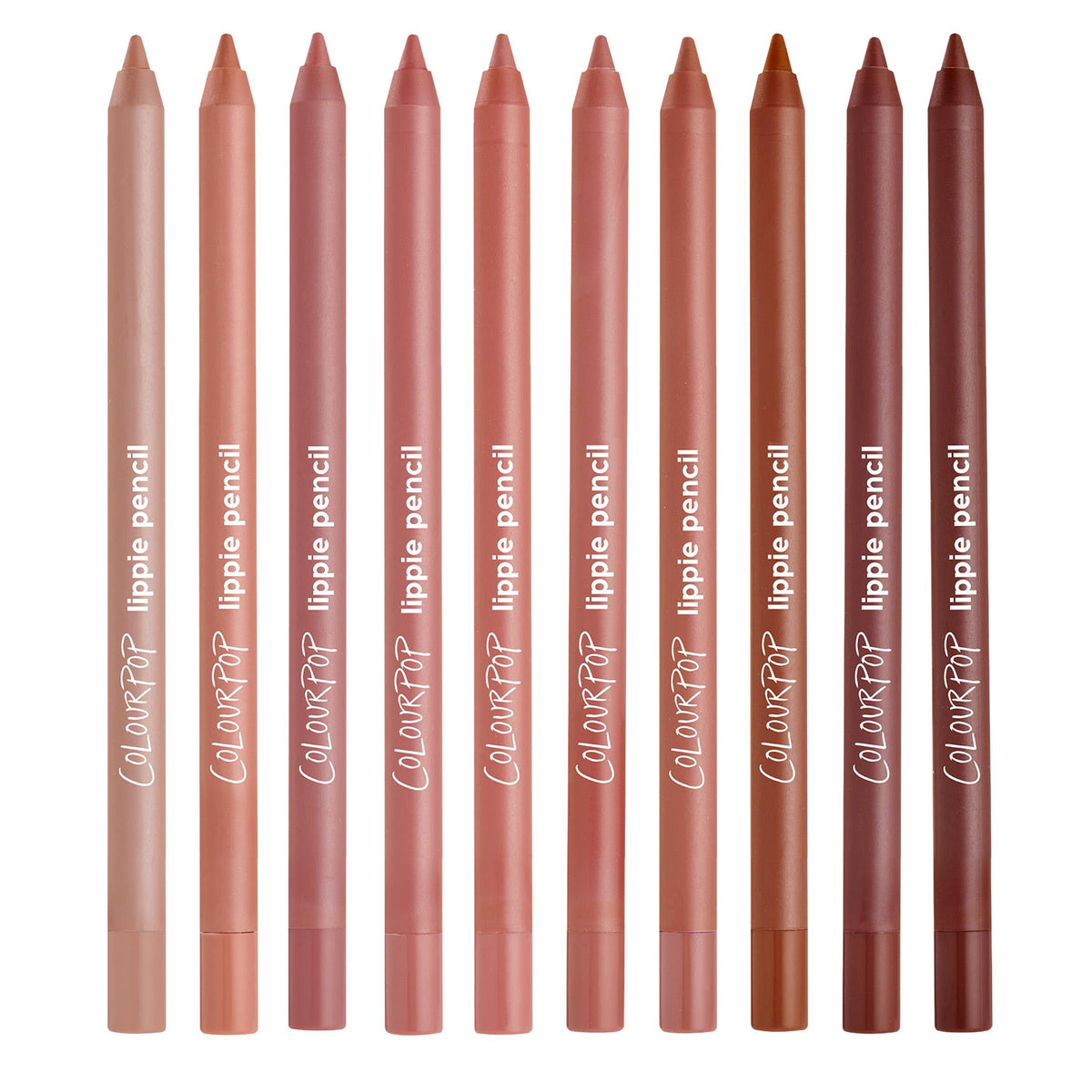 Open ColourPop Lippie Pencil Vault arranged to display ten pencils, convenient shade variety benefit
