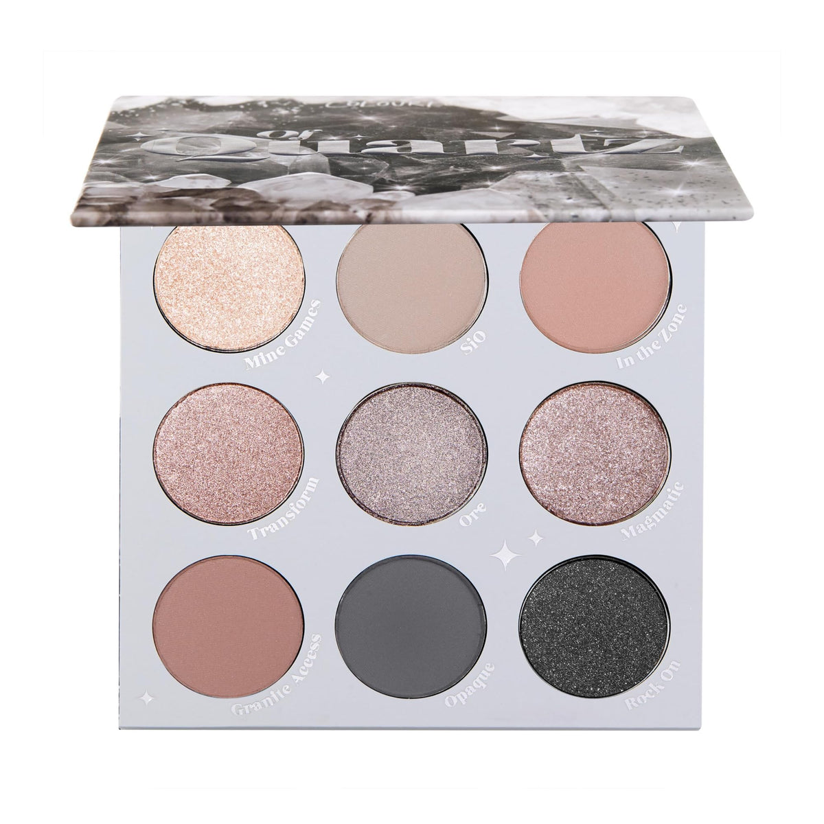 ColourPop Of Quartz front palette view showing compact neutral layout and portability