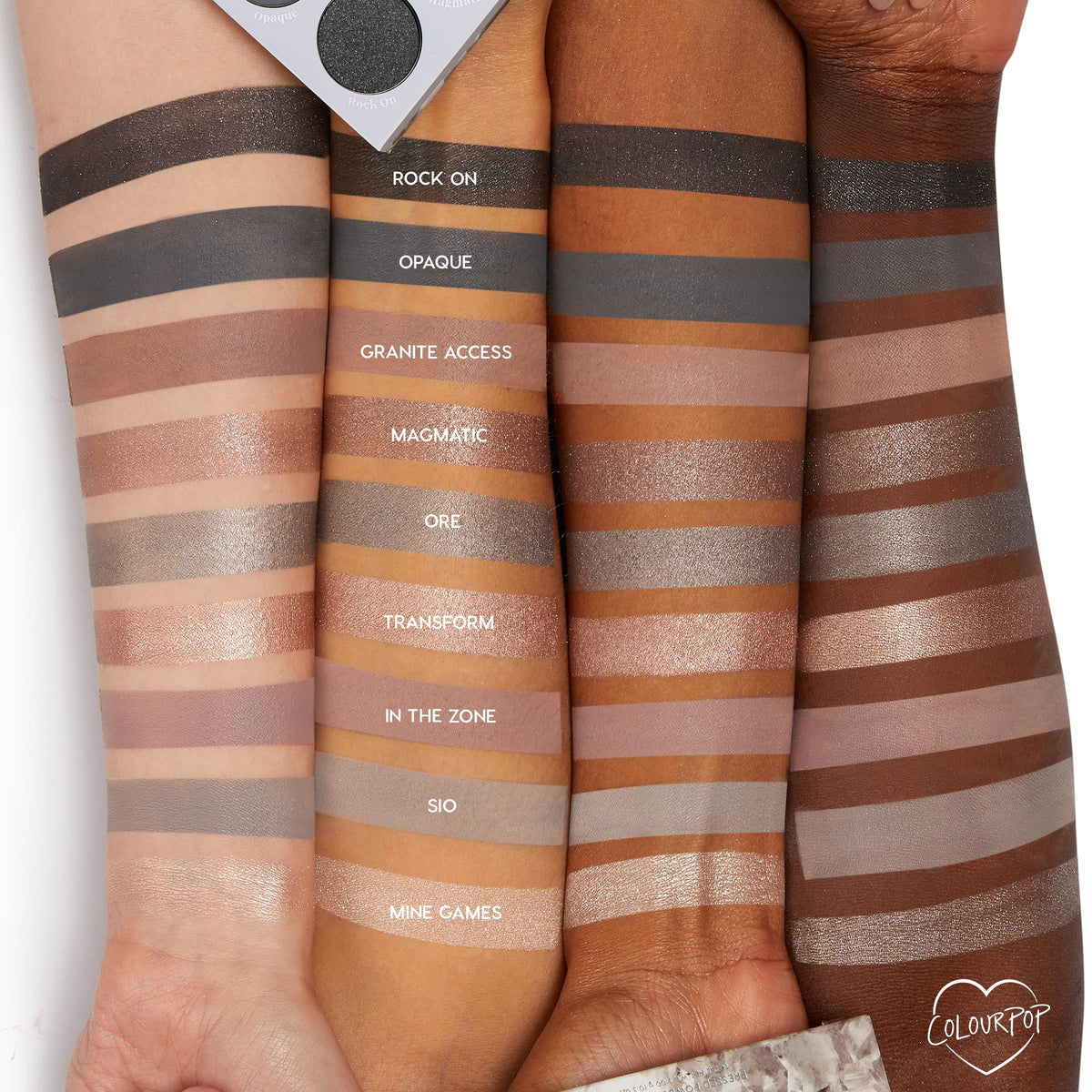 ColourPop Of Quartz close-up of matte and metallic textures highlighting blendable finish