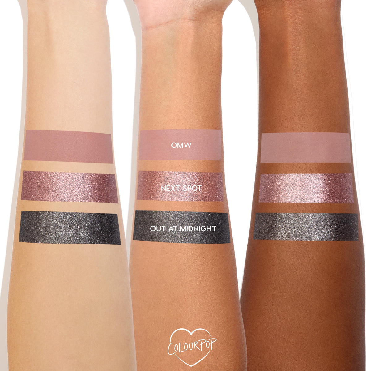 ColourPop Shadow Stix arm swatch of Next Spot showcasing intense payoff benefit