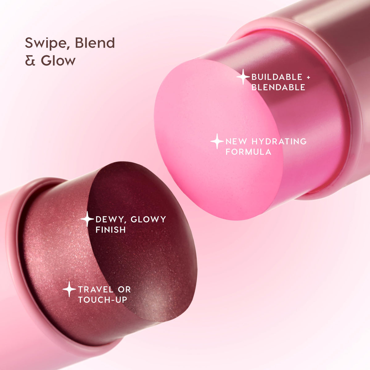 ColourPop blush stix next to hand showing compact size for travel convenience benefit
