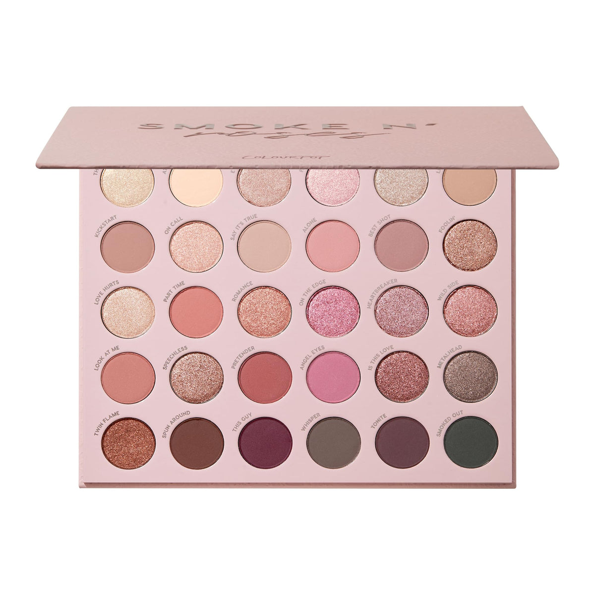 ColourPop Smoke N Roses palette front open showing full rose and smoke shades and easy versatility