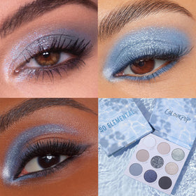 ColourPop applied on eyelid creating a blue smokey eye with blended depth and shine