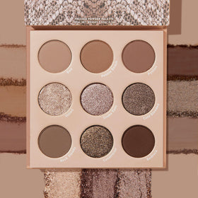 ColourPop open palette top view showing nine cool-toned taupe shades and finishes