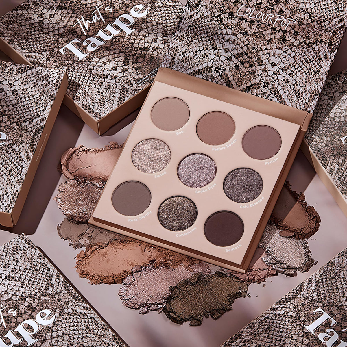 ColourPop palette next to a hand showing compact size and portability benefit