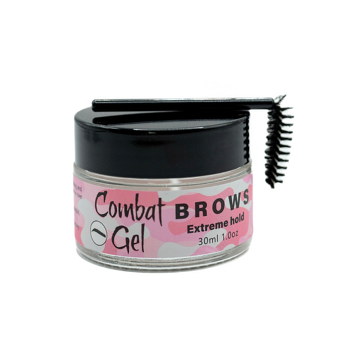 Combat Gel wand and applicator demonstrating precise brush for even brow distribution