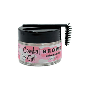 Combat Gel wand and applicator demonstrating precise brush for even brow distribution