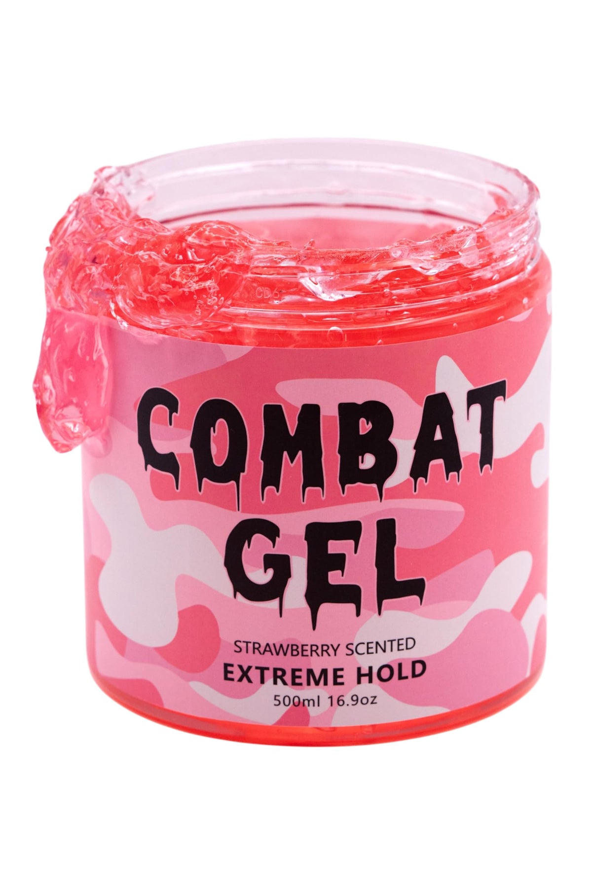 Combat Gel front packaging showing 500ml jar and strawberry scent benefit