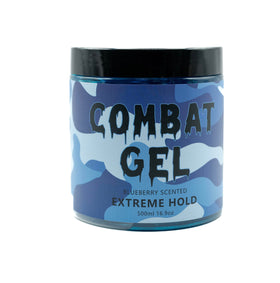 Combat Gel texture close-up showing glossy blueberry gel and smooth application benefit