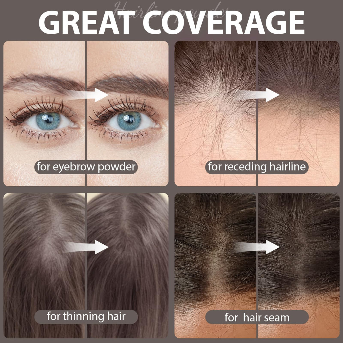Comdian angled view of the included brush applying precise powder strokes