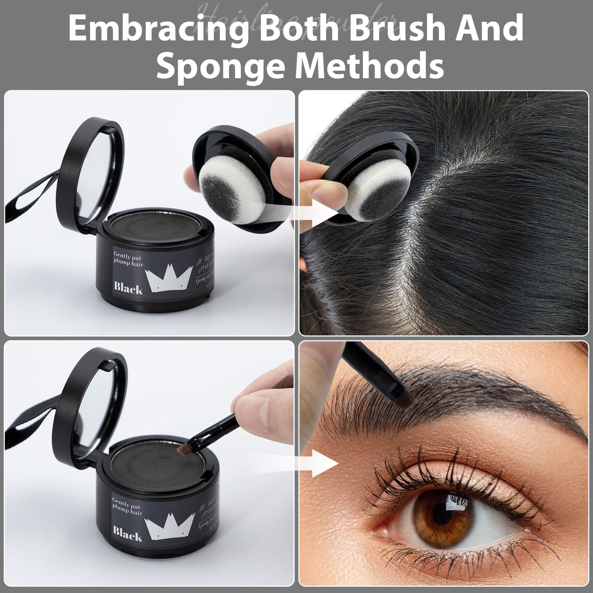 Comdian application sponge in use filling hairline for instant thicker appearance