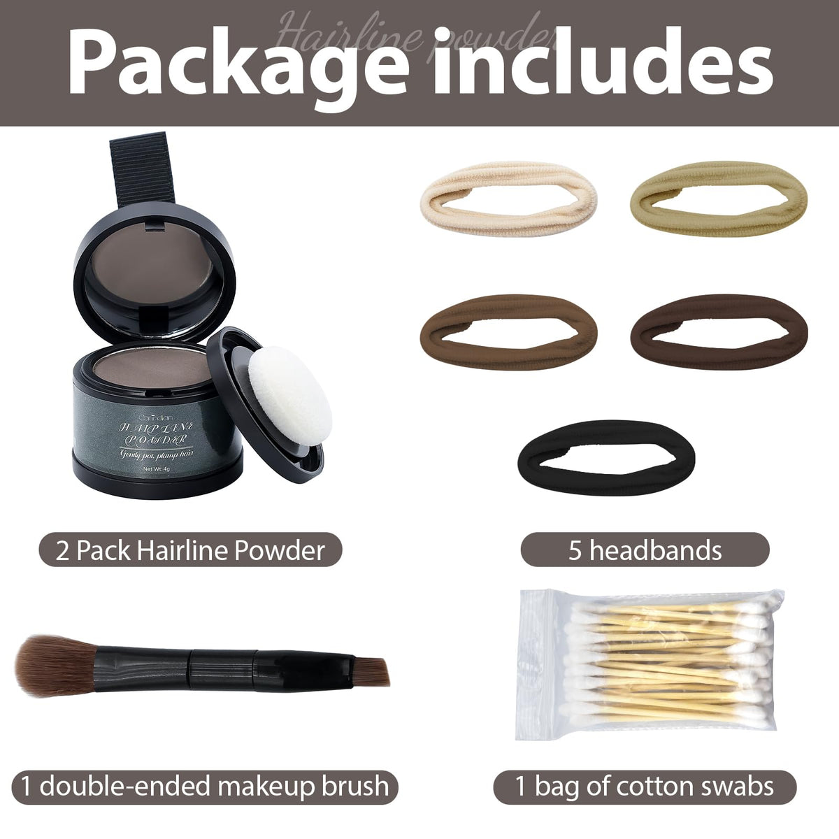 Comdian travel pouch with rubber bands, brush, and cotton swabs for quick fixes