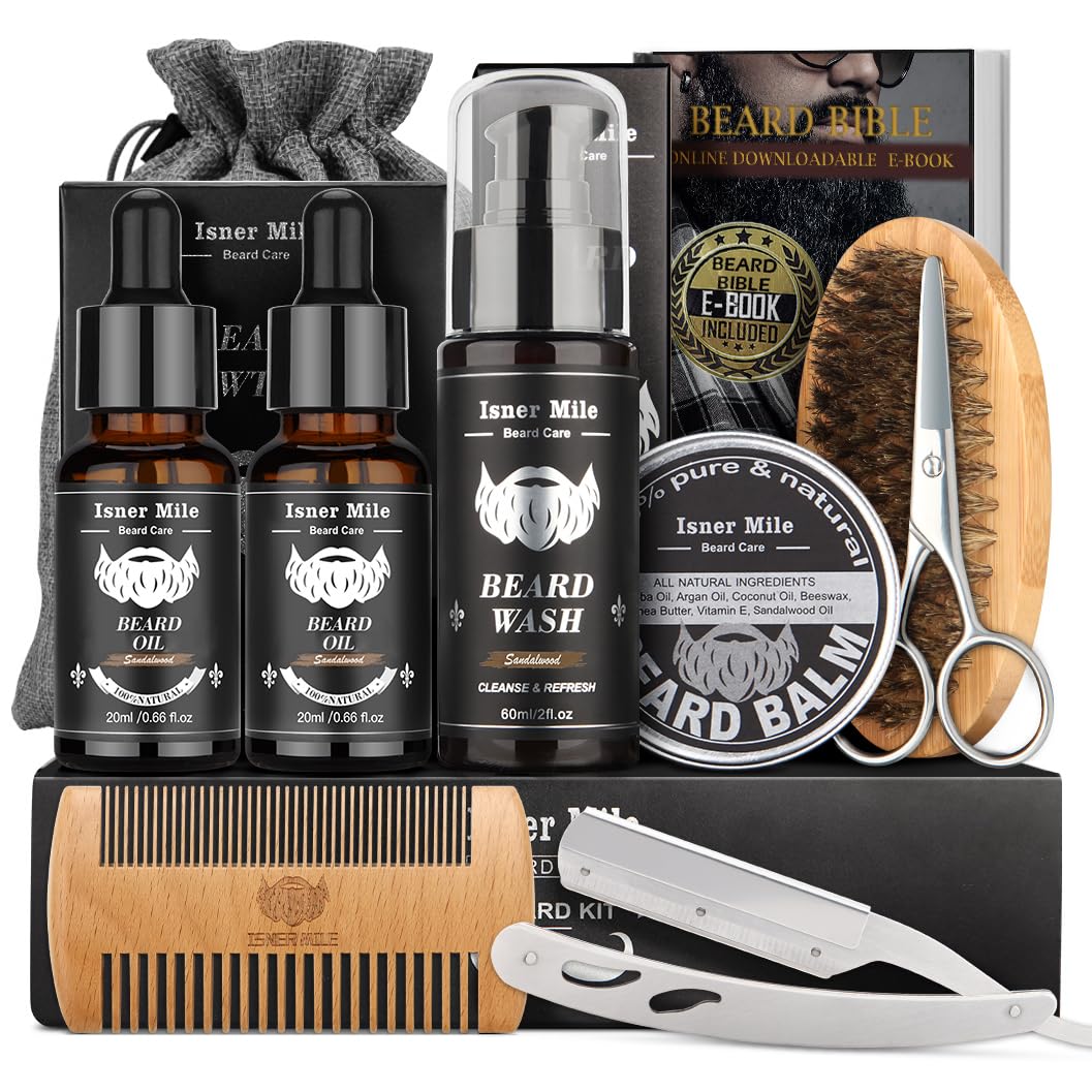 Comfy Mate lifestyle shot of man grooming beard, neat confident appearance