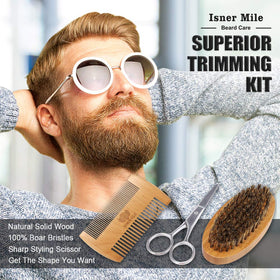 Comfy Mate grooming tools laid out, includes oil balm brush comb scissors