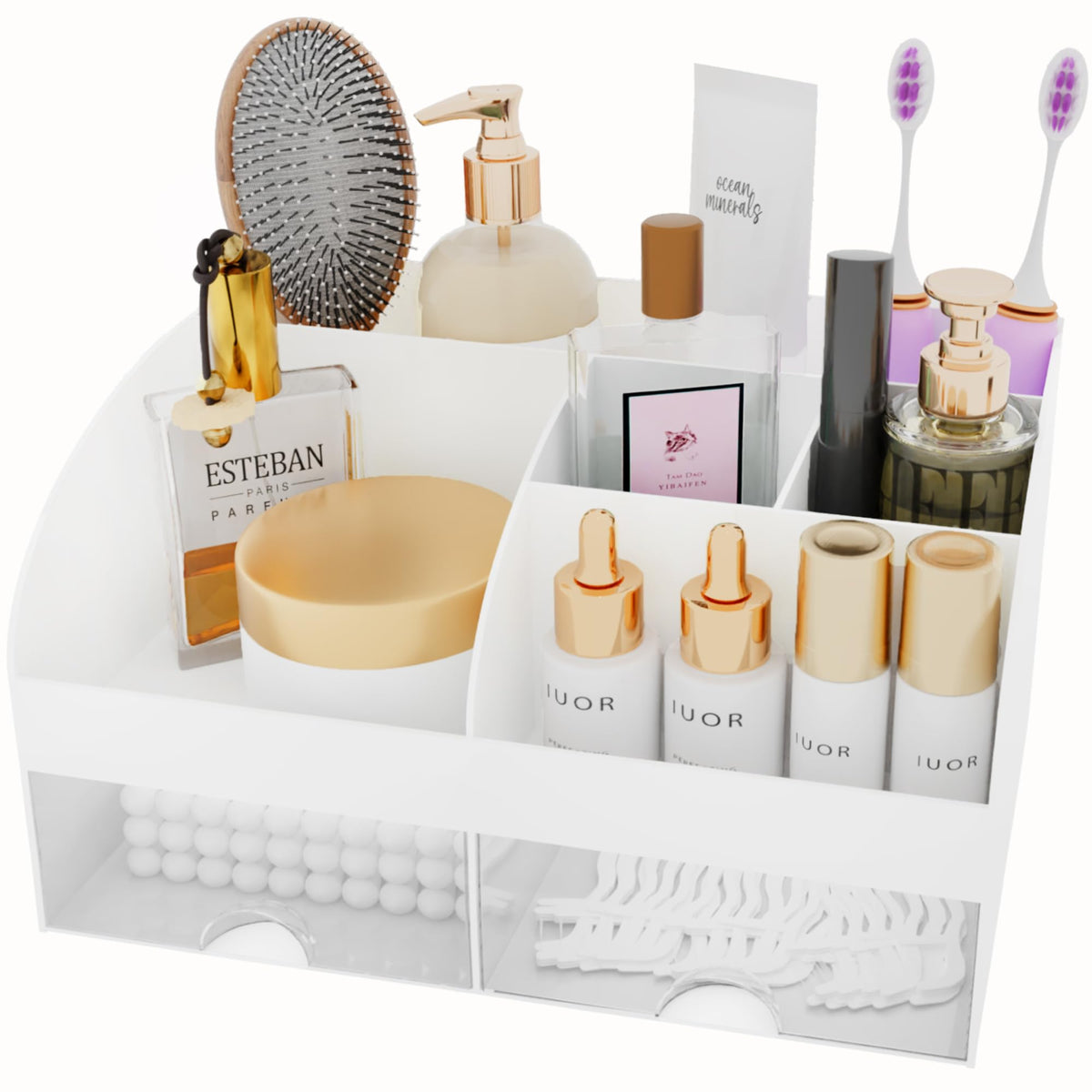 COMFYROOM side profile on a vanity demonstrating compact footprint benefit