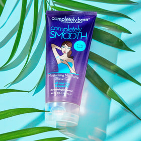 Completely Bare shave gel in use on leg showing smooth glide and minimized irritation