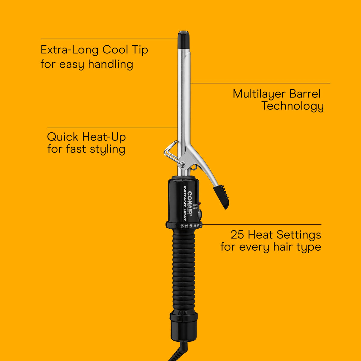 Conair barrel close-up highlighting multilayer technology for even heat distribution