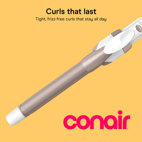Conair close-up of .75-inch ceramic barrel showing smooth heat surface benefit