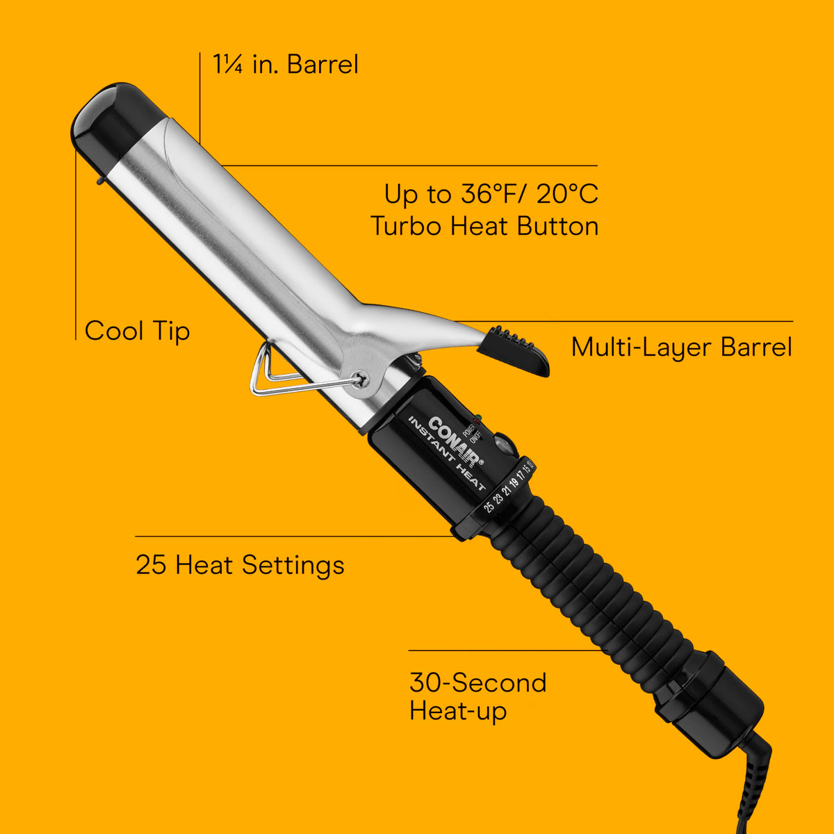 Conair close-up of chromium barrel highlighting even heat distribution benefit