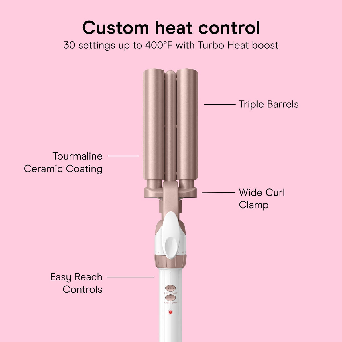 Conair barrel diameter comparison graphic showing 5/8 and 1/2 inch sizes for defined waves