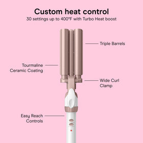 Conair barrel diameter comparison graphic showing 5/8 and 1/2 inch sizes for defined waves