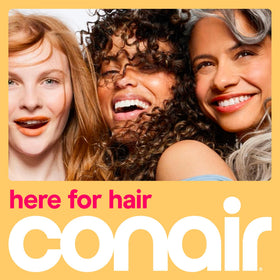 Conair before and after photo showing added root lift and fuller-looking hair