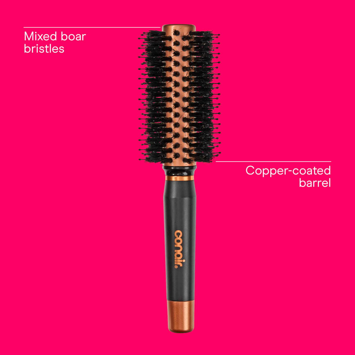 Conair boar and ball-tipped nylon bristles detail providing smoothness and reduced snagging