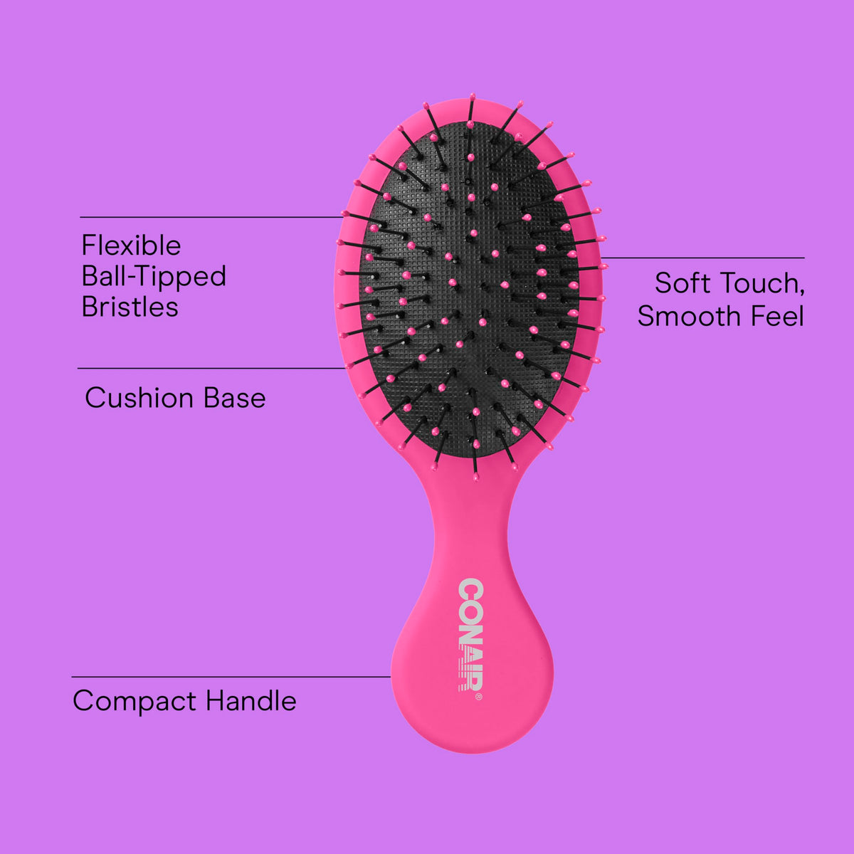 Conair close-up of soft ball-tipped bristles showing gentle knot release