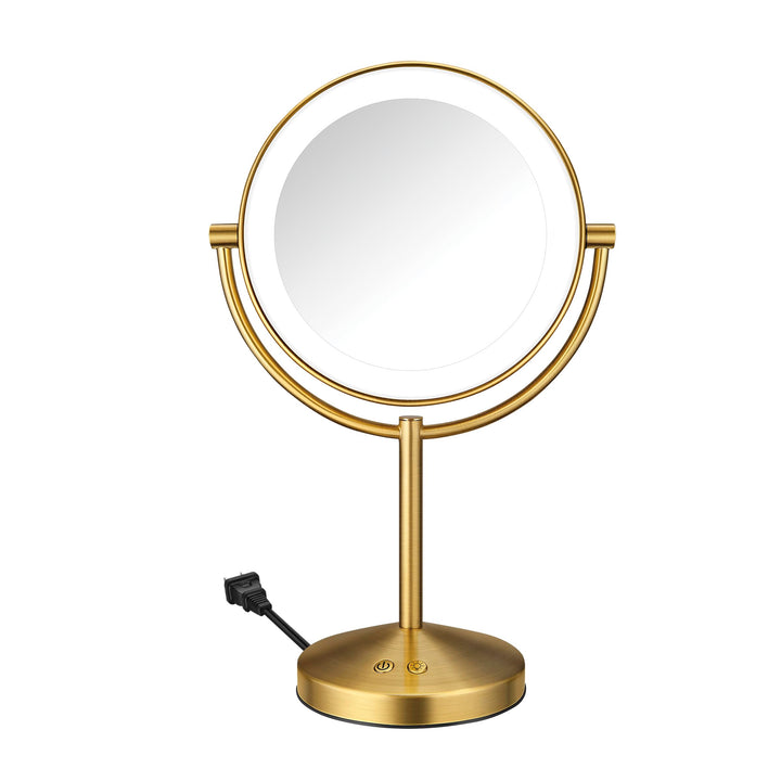 Conair brushed brass front view showing sleek design and clear reflection