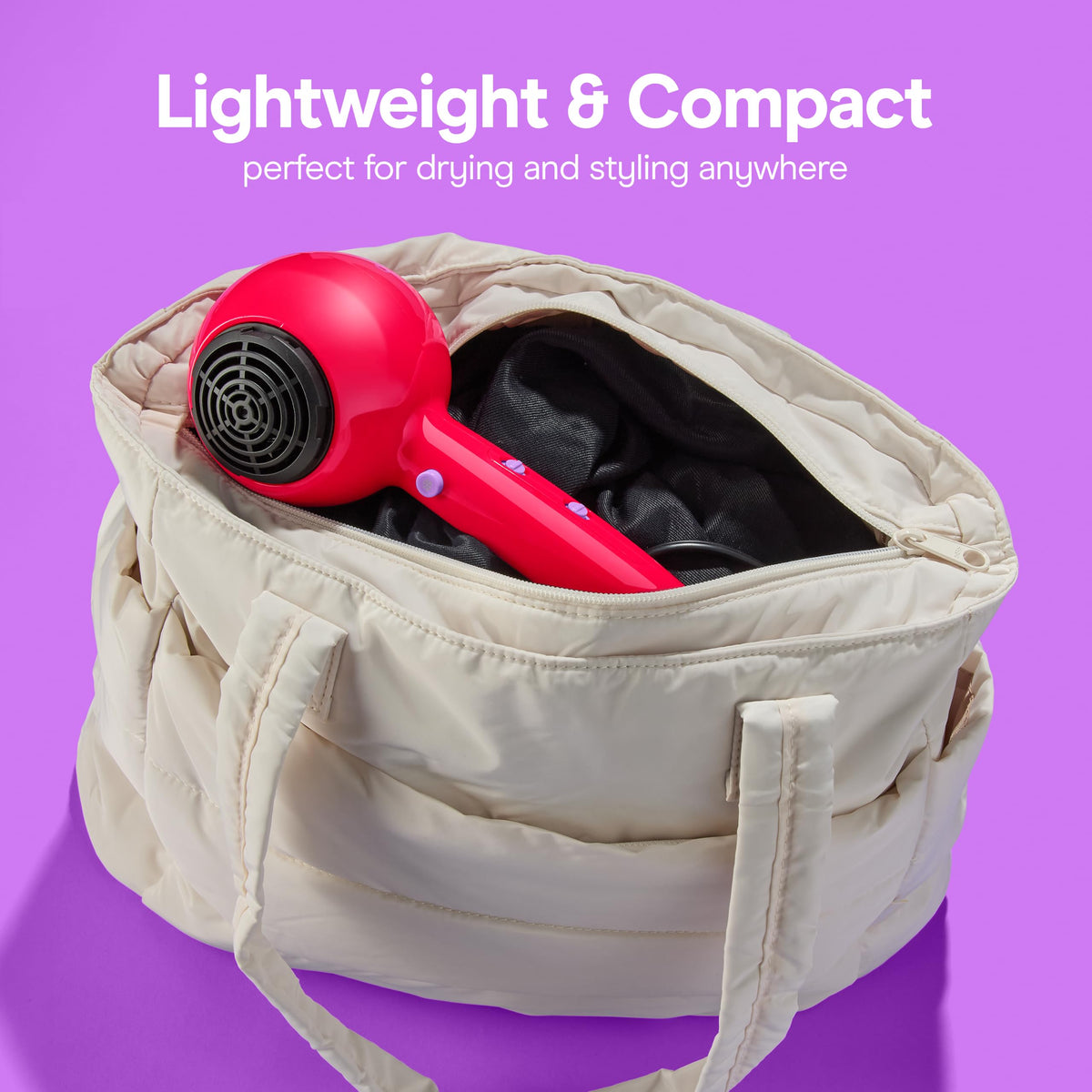 Conair Cake Pop packed inside a travel bag for reliable portable drying