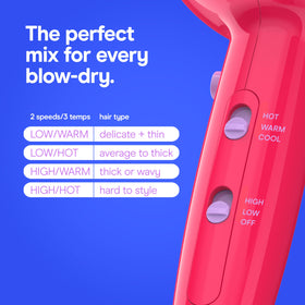 Conair Cake Pop side profile displaying heat and speed controls for styling