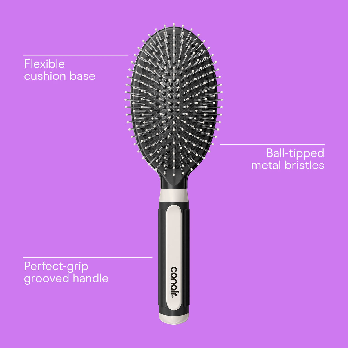 Conair metal bristles close-up with ball tips for gentle detangling