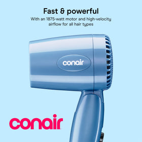 Conair folded handle and size comparison demonstrating easy storage benefit