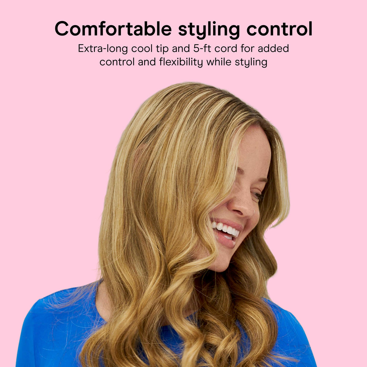 Conair extra-long cool tip and handle detail for safer, controlled styling