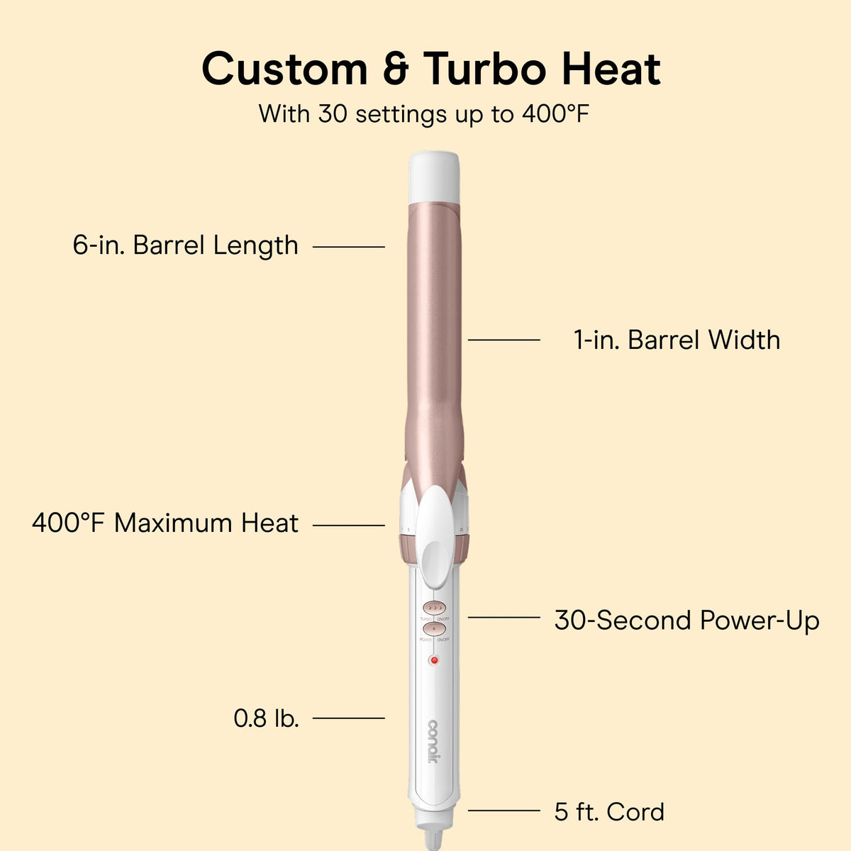 Conair five-foot cord and swivel shown for flexible reach and tangle-free styling
