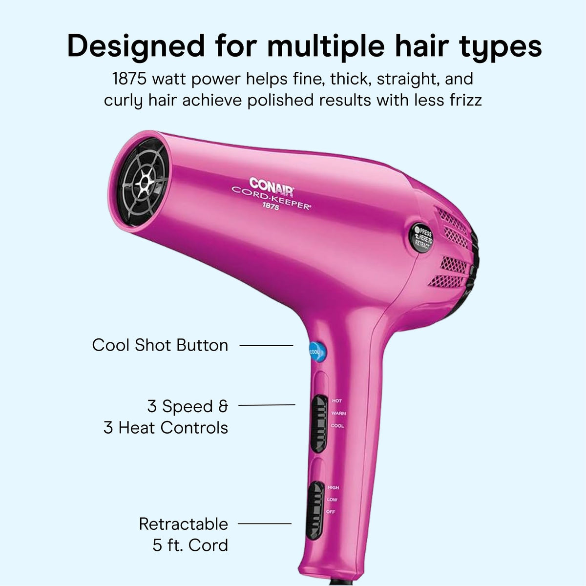 Conair Cord Keeper with diffuser attachment to enhance curls and reduce frizz