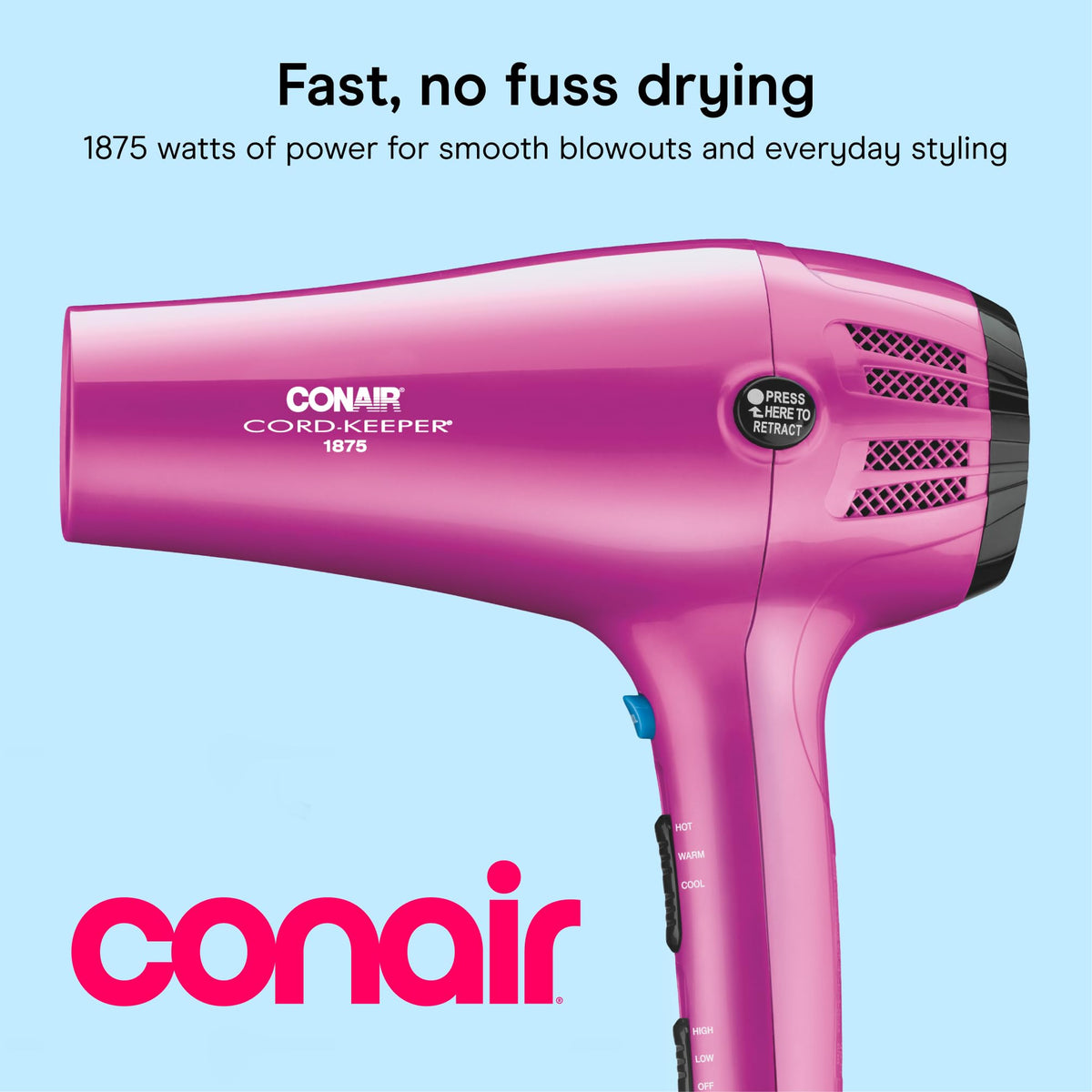 Conair Cord Keeper side profile highlighting lightweight balance for comfortable use
