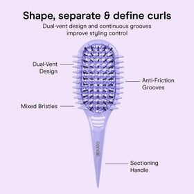 Conair brush used on damp hair refreshes curl definition and reduces frizz