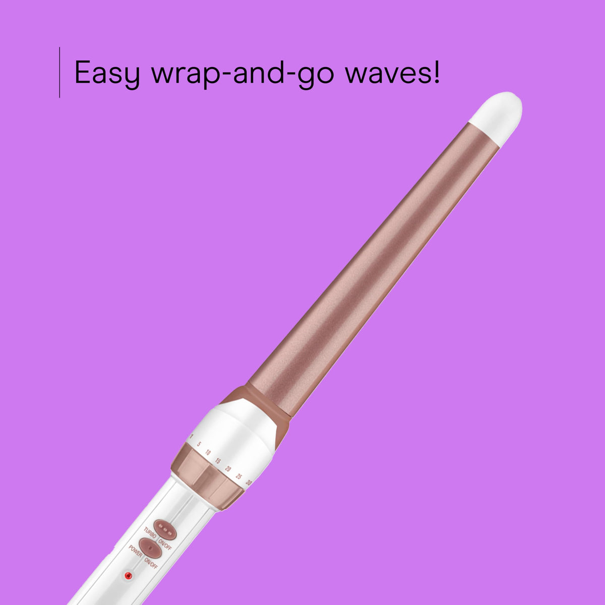 Conair wand held in hand showing scale and ergonomic grip for comfortable styling