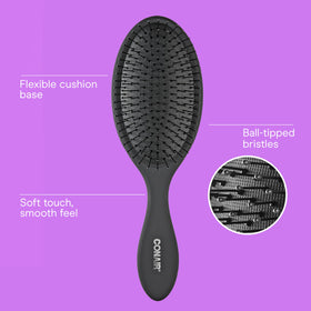 Conair close-up of soft ball-tipped bristles protecting hair