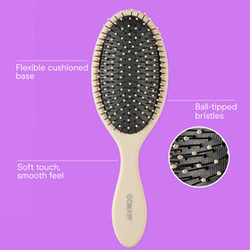 Conair detangler bristles closeup with flexible ball-tipped tips for gentle glide